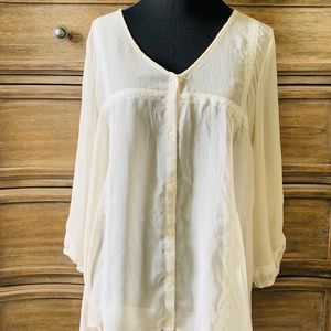 Cream Flowy Peasant Blouse
